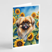 Load image into Gallery viewer, Pekingese in Sunflowers Greeting Cards - Blank Note Cards – 8-Pack of Artist-Designed Cards with Envelopes