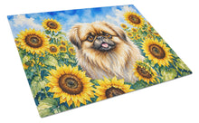 Load image into Gallery viewer, Pekingese in Sunflowers Cutting Board Tempered Glass Kitchen Cutting Surface, Heat Resistant Chopping Board with Non-Slip Feet, Decorative Food Prep &amp; Serving