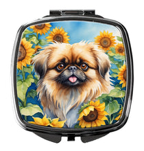 Load image into Gallery viewer, Pekingese in Sunflowers Compact Mirror – Stylish Purse Mirror with Artistic Covers