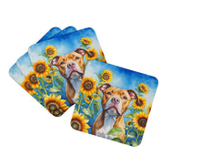 Load image into Gallery viewer, Pit Bull Terrier in Sunflowers Coasters - Set of 4 Lightweight Foam, Absorbent Drink Coasters