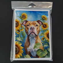 Load image into Gallery viewer, Pit Bull Terrier in Sunflowers Greeting Cards - Blank Note Cards – 8-Pack of Artist-Designed Cards with Envelopes