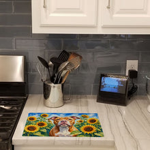 Load image into Gallery viewer, Pit Bull Terrier in Sunflowers Cutting Board Tempered Glass Kitchen Cutting Surface, Heat Resistant Chopping Board with Non-Slip Feet, Decorative Food Prep &amp; Serving