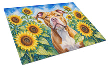Load image into Gallery viewer, Pit Bull Terrier in Sunflowers Cutting Board Tempered Glass Kitchen Cutting Surface, Heat Resistant Chopping Board with Non-Slip Feet, Decorative Food Prep &amp; Serving