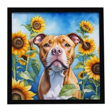 Load image into Gallery viewer, Pit Bull Terrier in Sunflowers Framed Metal Print