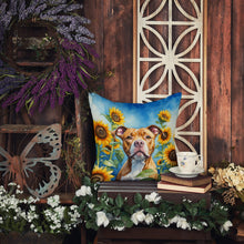 Load image into Gallery viewer, Pit Bull Terrier in Sunflowers Throw Pillow - 14x14 Decorative Pillow – Art for Your Home &amp; Patio