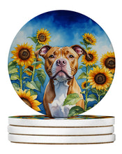 Load image into Gallery viewer, Pit Bull Terrier in Sunflowers Large Sandstone Coasters Pack of 4