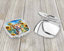 Load image into Gallery viewer, Pit Bull Terrier in Sunflowers Compact Mirror – Stylish Purse Mirror with Artistic Covers