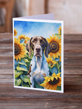 Load image into Gallery viewer, Pointer in Sunflowers Greeting Cards - Blank Note Cards – 8-Pack of Artist-Designed Cards with Envelopes