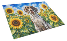 Load image into Gallery viewer, Pointer in Sunflowers Cutting Board Tempered Glass Kitchen Cutting Surface, Heat Resistant Chopping Board with Non-Slip Feet, Decorative Food Prep &amp; Serving