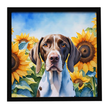 Load image into Gallery viewer, Pointer in Sunflowers Framed Metal Print