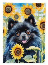 Load image into Gallery viewer, Pomeranian in Sunflowers House Flag