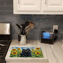 Load image into Gallery viewer, Pomeranian in Sunflowers Cutting Board Tempered Glass Kitchen Cutting Surface, Heat Resistant Chopping Board with Non-Slip Feet, Decorative Food Prep &amp; Serving
