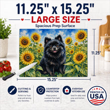 Load image into Gallery viewer, Pomeranian in Sunflowers Cutting Board Tempered Glass Kitchen Cutting Surface, Heat Resistant Chopping Board with Non-Slip Feet, Decorative Food Prep &amp; Serving