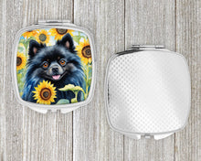Load image into Gallery viewer, Pomeranian in Sunflowers Compact Mirror – Stylish Purse Mirror with Artistic Covers