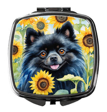 Load image into Gallery viewer, Pomeranian in Sunflowers Compact Mirror – Stylish Purse Mirror with Artistic Covers