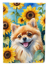 Load image into Gallery viewer, Pomeranian in Sunflowers House Flag