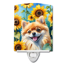 Load image into Gallery viewer, Pomeranian in Sunflowers Ceramic Night Light