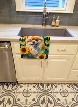 Load image into Gallery viewer, Pomeranian in Sunflowers Kitchen Towel