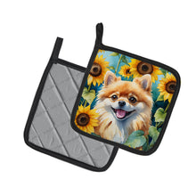 Load image into Gallery viewer, Pomeranian in Sunflowers Pot Holders - Set of 2 Decorative Kitchen Helpers | Made in the USA