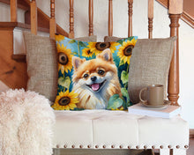 Load image into Gallery viewer, Pomeranian in Sunflowers Throw Pillow - 14x14 Decorative Pillow – Art for Your Home &amp; Patio