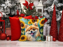 Load image into Gallery viewer, Pomeranian in Sunflowers Throw Pillow - 14x14 Decorative Pillow – Art for Your Home &amp; Patio