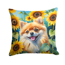 Load image into Gallery viewer, Pomeranian in Sunflowers Throw Pillow - 14x14 Decorative Pillow – Art for Your Home &amp; Patio