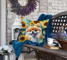 Load image into Gallery viewer, Pomeranian in Sunflowers Throw Pillow
