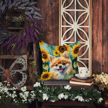 Load image into Gallery viewer, Pomeranian in Sunflowers Throw Pillow