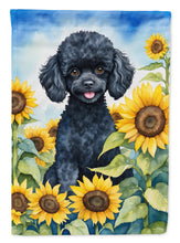 Load image into Gallery viewer, Black Poodle in Sunflowers House Flag