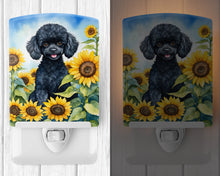 Load image into Gallery viewer, Black Poodle in Sunflowers Ceramic Night Light