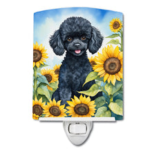 Load image into Gallery viewer, Black Poodle in Sunflowers Ceramic Night Light