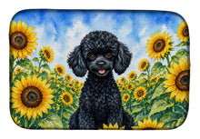 Load image into Gallery viewer, Black Poodle in Sunflowers Dish Drying Mat Absorbent Dish Drying Mat Pad for Kitchen Counter Dish Drainer Mat for Countertop, 14 x 21", Multicolor