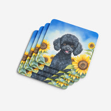 Load image into Gallery viewer, Black Poodle in Sunflowers Coasters - Set of 4 Lightweight Foam, Absorbent Drink Coasters