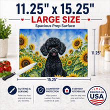 Load image into Gallery viewer, Black Poodle in Sunflowers Cutting Board Tempered Glass Kitchen Cutting Surface, Heat Resistant Chopping Board with Non-Slip Feet, Decorative Food Prep &amp; Serving
