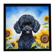 Load image into Gallery viewer, Black Poodle in Sunflowers Framed Metal Print
