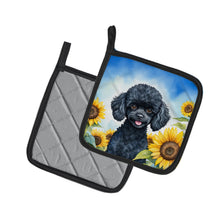 Load image into Gallery viewer, Black Poodle in Sunflowers Pot Holders - Set of 2 Decorative Kitchen Helpers | Made in the USA