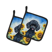 Load image into Gallery viewer, Black Poodle in Sunflowers Pot Holders - Set of 2 Decorative Kitchen Helpers | Made in the USA