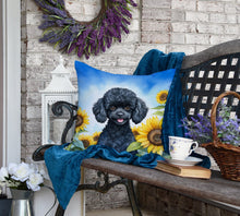 Load image into Gallery viewer, Black Poodle in Sunflowers Throw Pillow