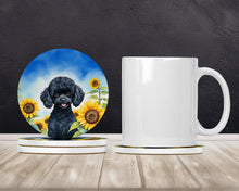 Load image into Gallery viewer, Black Poodle in Sunflowers Large Sandstone Coasters Pack of 4