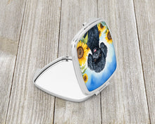 Load image into Gallery viewer, Black Poodle in Sunflowers Compact Mirror – Stylish Purse Mirror with Artistic Covers