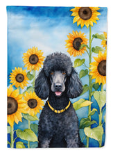 Load image into Gallery viewer, Black Poodle in Sunflowers House Flag