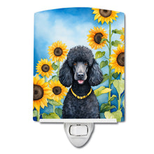 Load image into Gallery viewer, Black Poodle in Sunflowers Ceramic Night Light