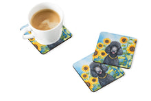 Load image into Gallery viewer, Black Poodle in Sunflowers Coasters - Set of 4 Lightweight Foam, Absorbent Drink Coasters