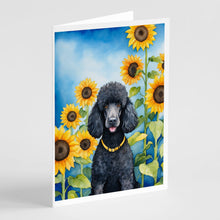 Load image into Gallery viewer, Black Poodle in Sunflowers Greeting Cards - Blank Note Cards – 8-Pack of Artist-Designed Cards with Envelopes