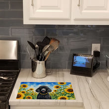 Load image into Gallery viewer, Black Poodle in Sunflowers Cutting Board Tempered Glass Kitchen Cutting Surface, Heat Resistant Chopping Board with Non-Slip Feet, Decorative Food Prep &amp; Serving
