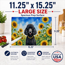 Load image into Gallery viewer, Black Poodle in Sunflowers Cutting Board Tempered Glass Kitchen Cutting Surface, Heat Resistant Chopping Board with Non-Slip Feet, Decorative Food Prep &amp; Serving