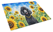 Load image into Gallery viewer, Black Poodle in Sunflowers Cutting Board Tempered Glass Kitchen Cutting Surface, Heat Resistant Chopping Board with Non-Slip Feet, Decorative Food Prep &amp; Serving