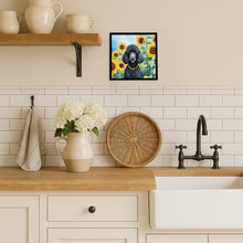 Load image into Gallery viewer, Black Poodle in Sunflowers Framed Metal Print