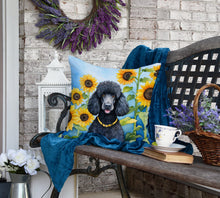 Load image into Gallery viewer, Black Poodle in Sunflowers Throw Pillow