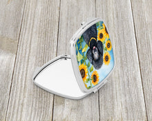 Load image into Gallery viewer, Black Poodle in Sunflowers Compact Mirror – Stylish Purse Mirror with Artistic Covers